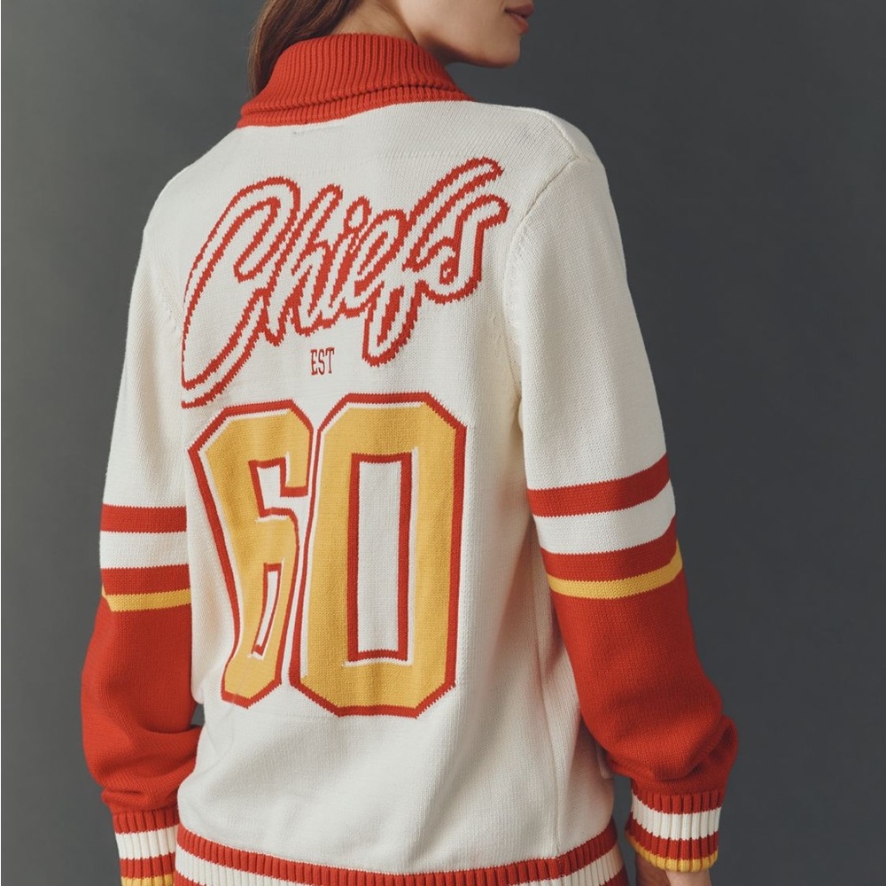 Anthropology Red and White NFL Chiefs Embroidered Cardigan - Picture 4 of 4
